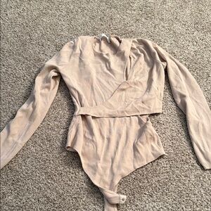 Astr Beige Long Sleeve Bodysuit